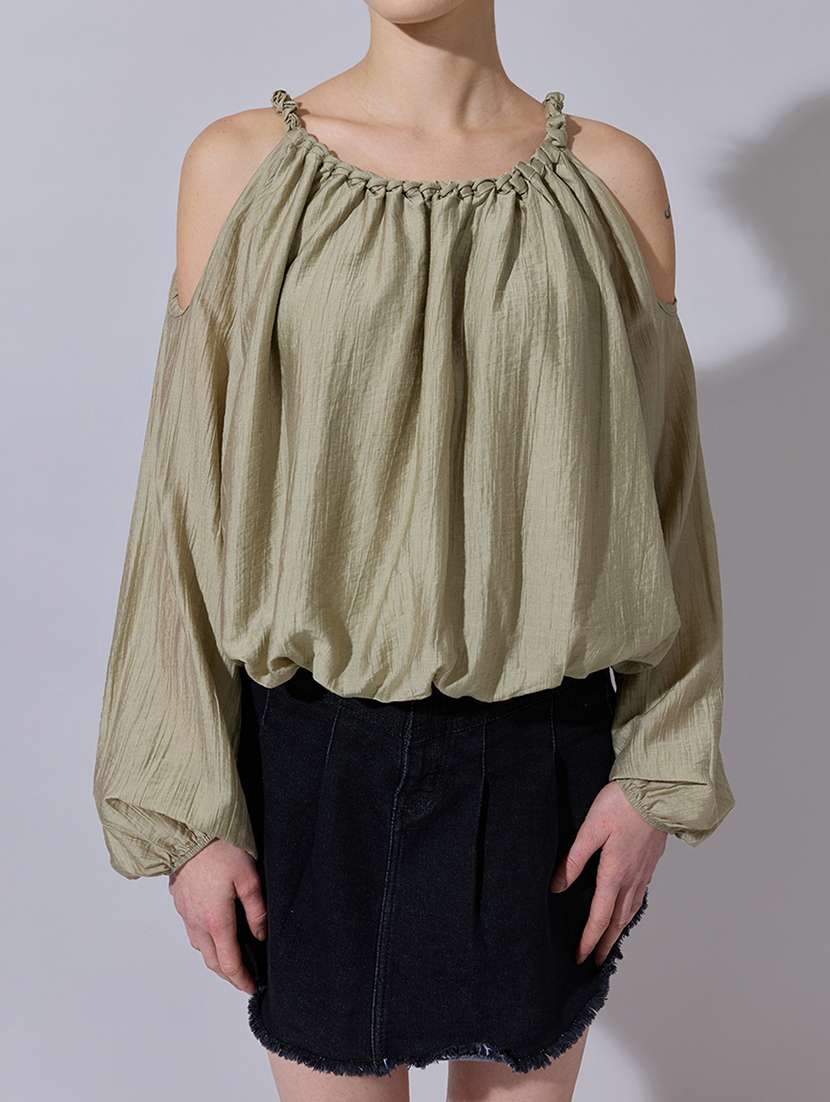 women solid cold shouler blouson top - 22321950 -  Standard Image - 5