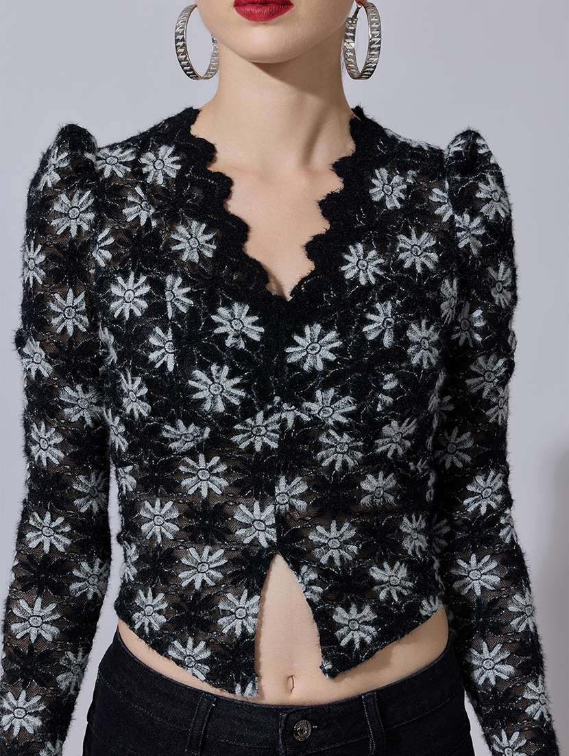 women self designed puff sleeve crop top - 22321951 -  Standard Image - 5