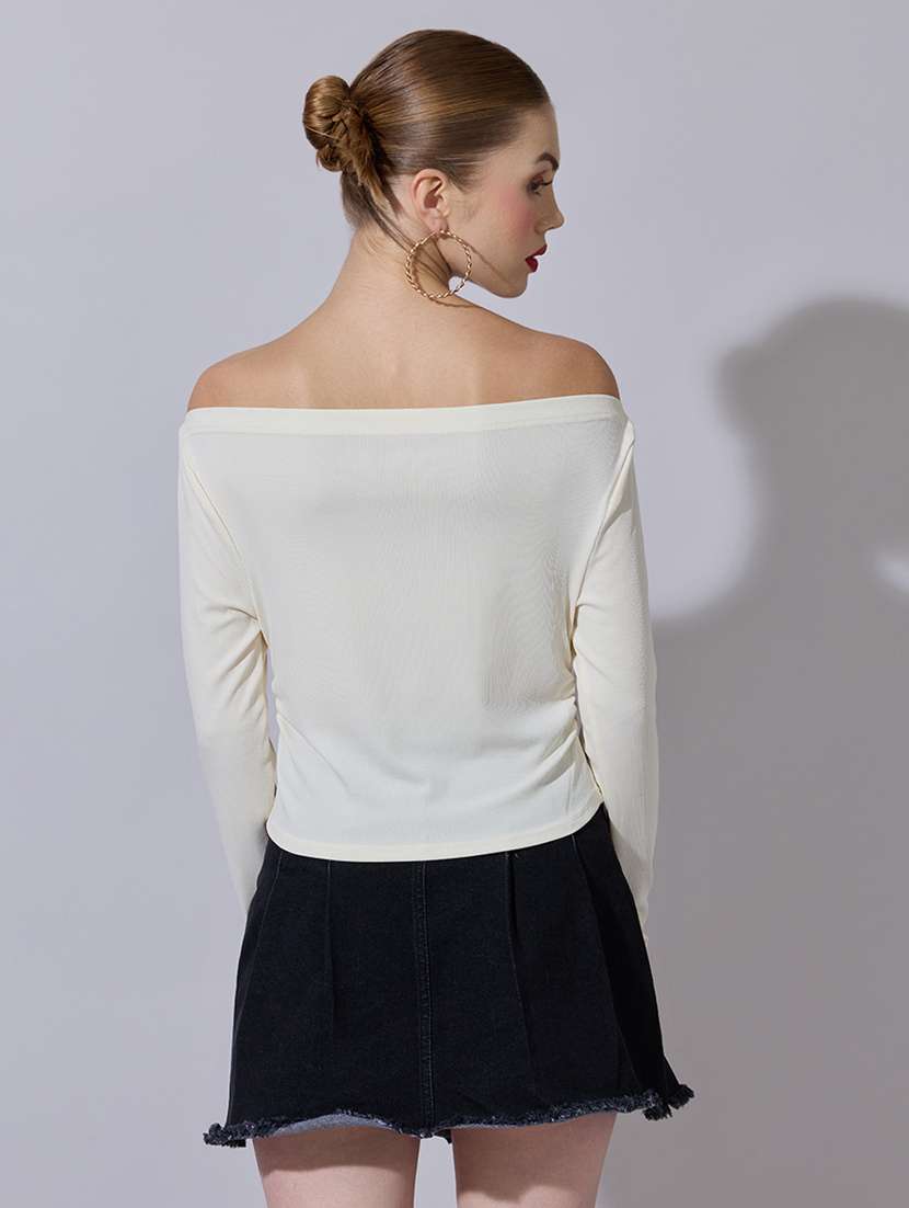 women solid off shoulder long sleeve top - 22321954 -  Standard Image - 3