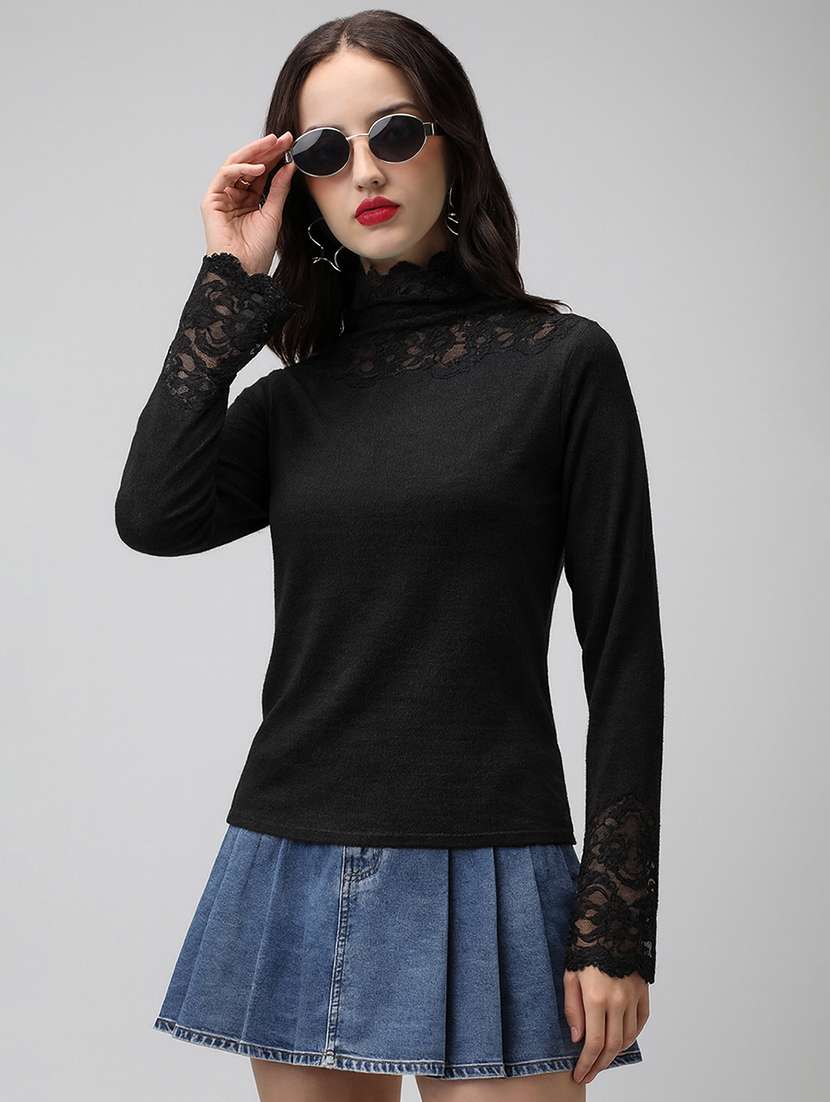 women soldi long sleeve lace detailed  top
