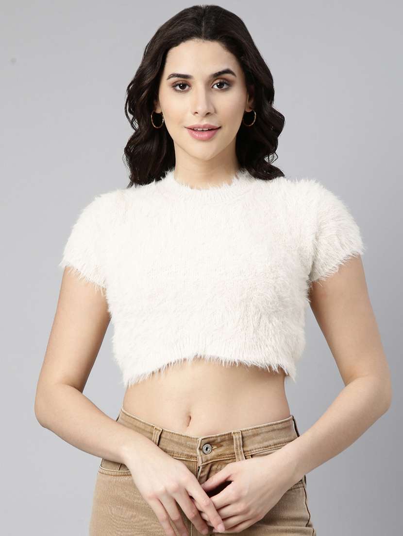 women solid short sleeve crop top