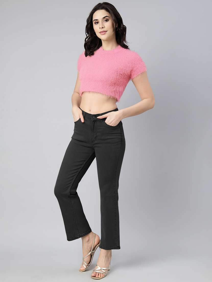 women solid short sleeve crop top - 22321960 -  Standard Image - 5