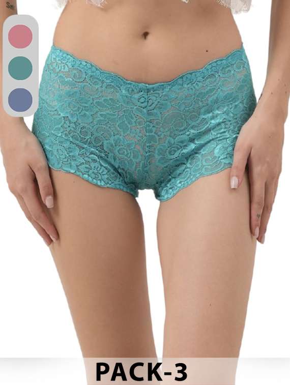 women pack of 3 solid mid rise lace boy shorts