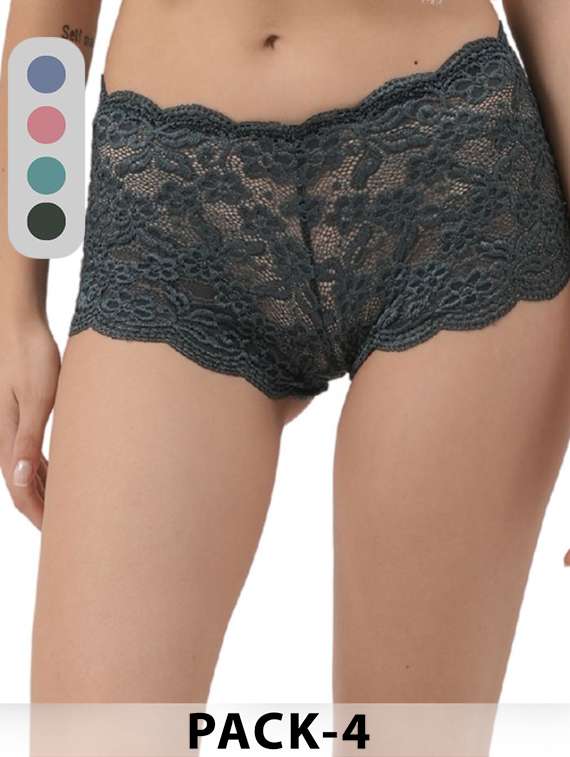 women pack of 4 solid laec boy shorts