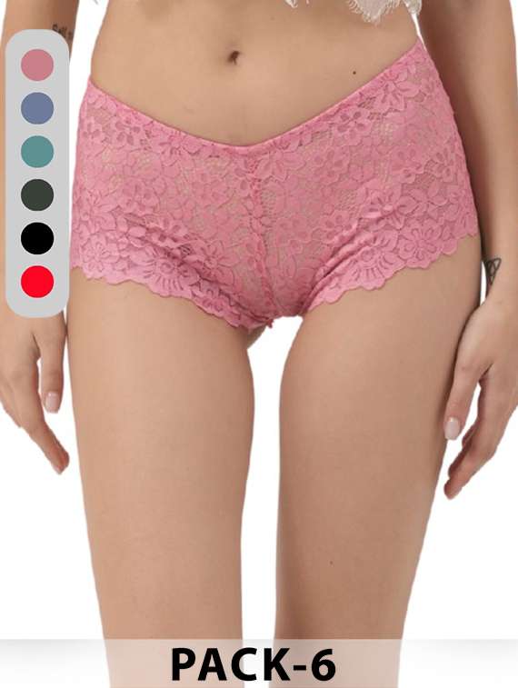 women pack of 6 solid lace boy shorts