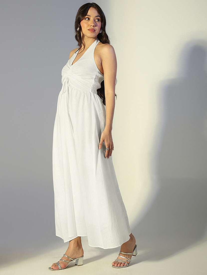 women solid halter neck fit & flare dress - 22321969 -  Standard Image - 3