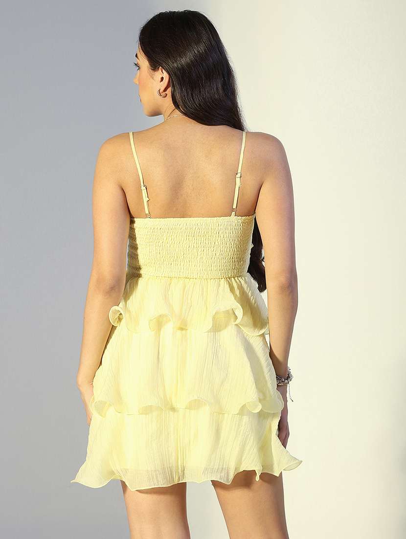 women solid shoulder strap ruffle dress - 22321972 -  Standard Image - 3