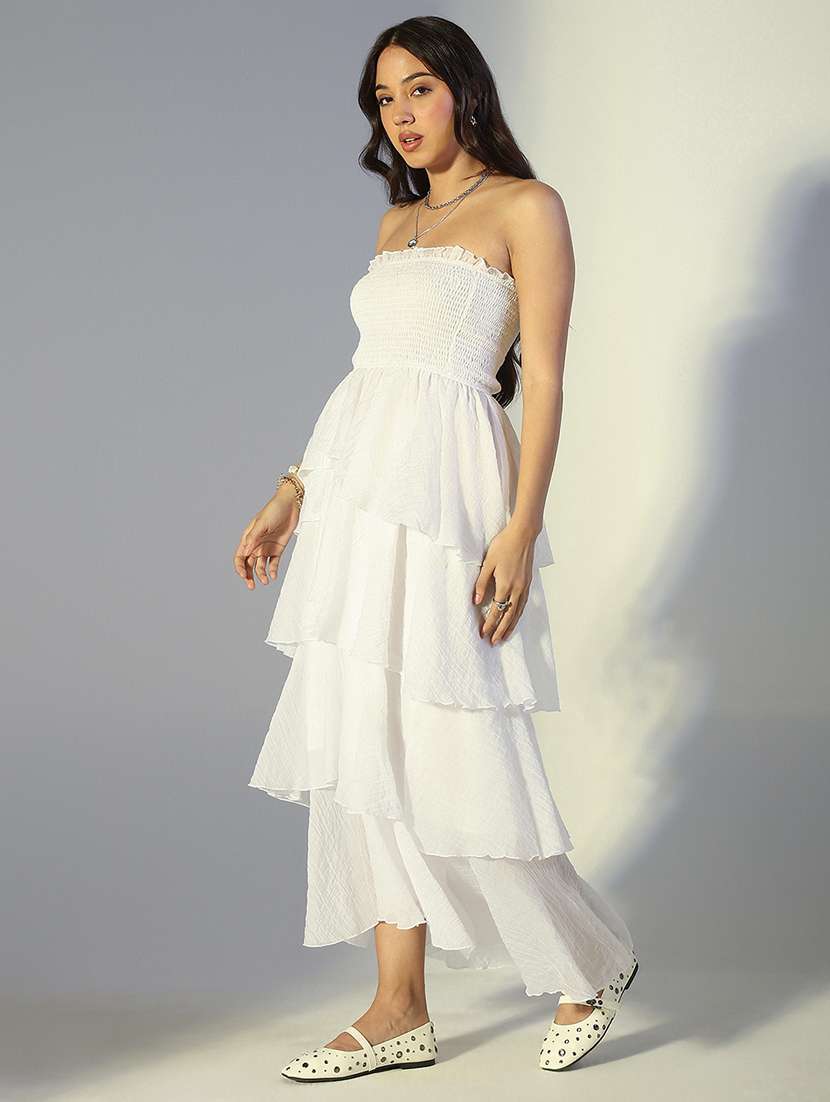 women solid off shoulder ruffle dress - 22321976 -  Standard Image - 3