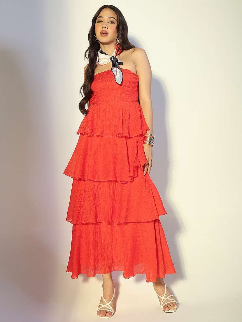 women solid sleeveless ruffle dress