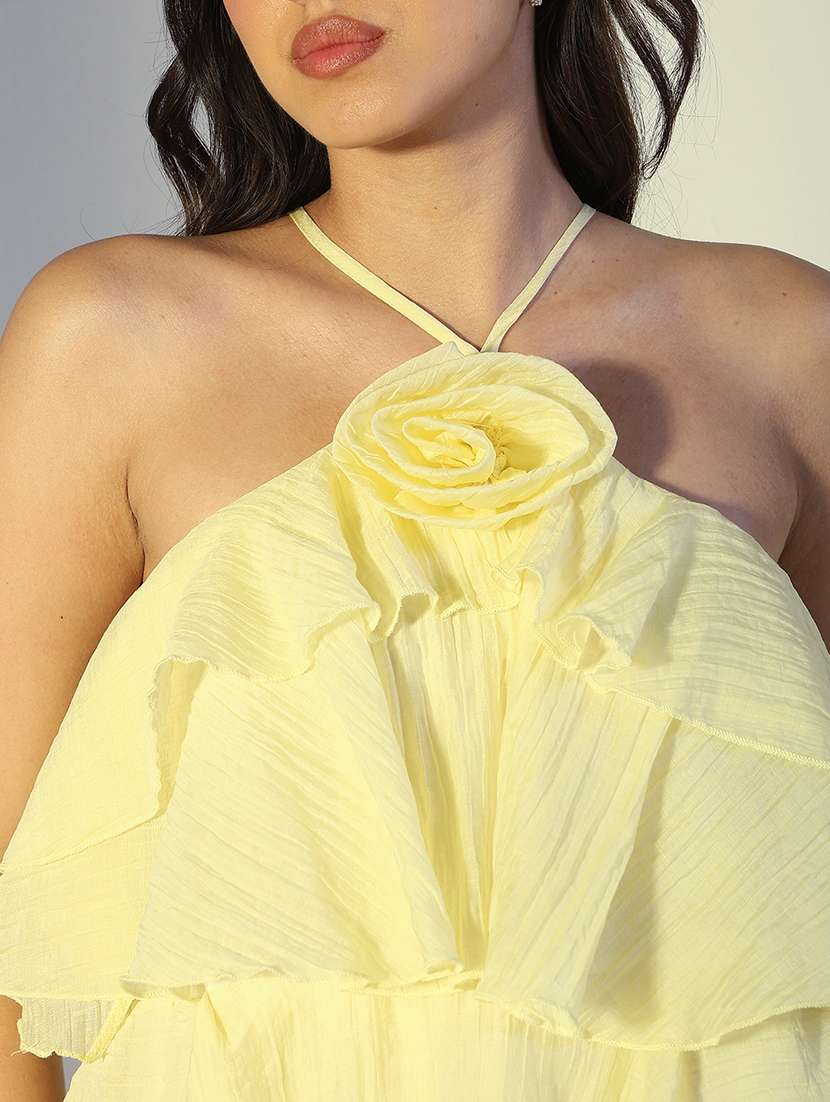 women solid halter neck sleeveless ruffle dress - 22321983 -  Standard Image - 5