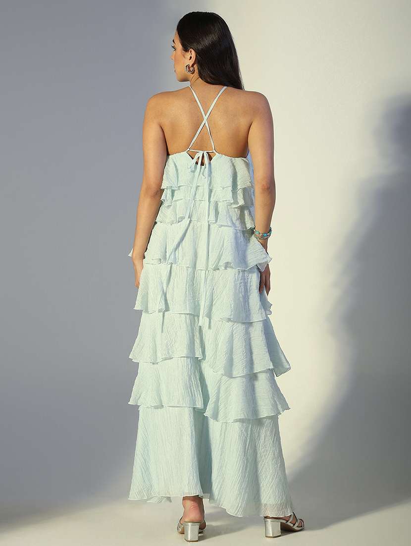 women solid halter neck sleeveless ruffle dress - 22321984 -  Standard Image - 5