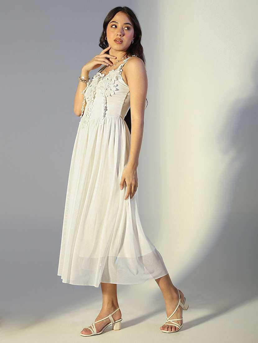 women solid shoulder strap lace dress - 22321990 -  Standard Image - 3