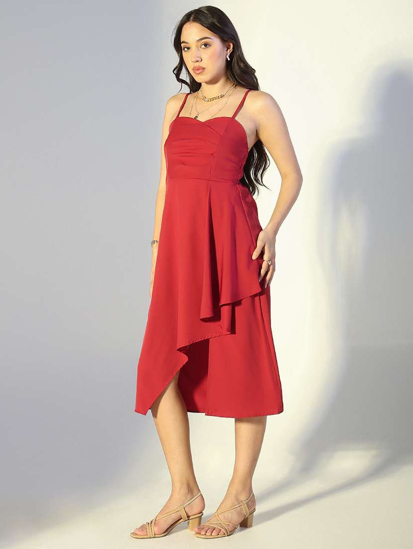 women solid shoulder strap asymmetric dress - 22321993 -  Standard Image - 3