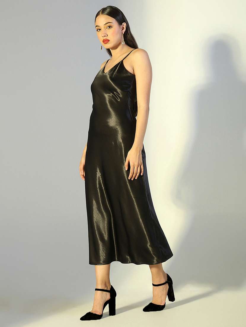 women solid shoulder strap a-line dress - 22321994 -  Standard Image - 3