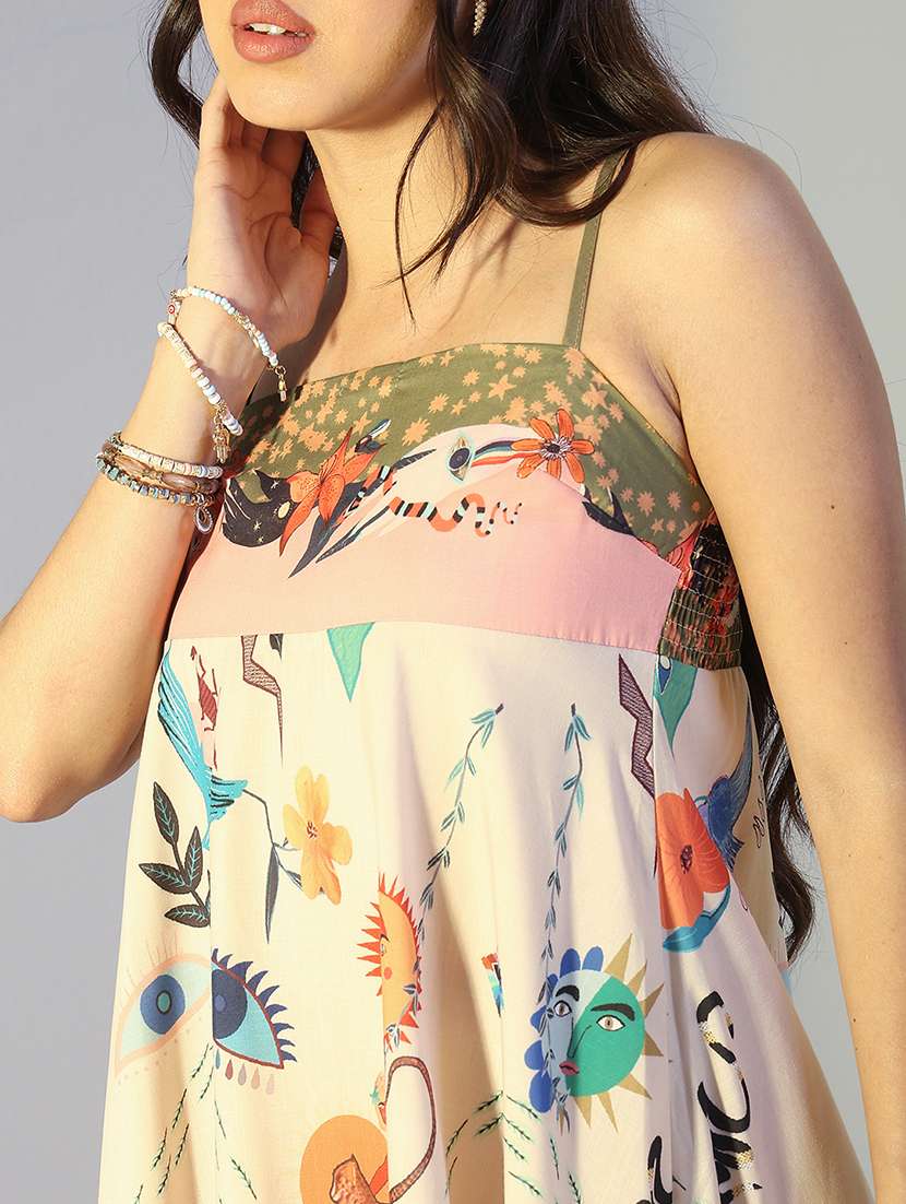 women printed shoulder strap flared dress - 22321996 -  Standard Image - 5
