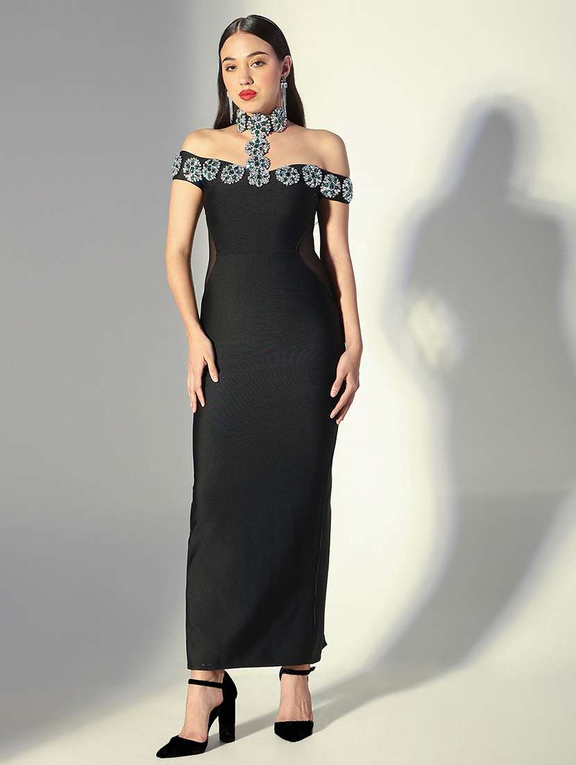 women embellished off shoulder bodycon dress