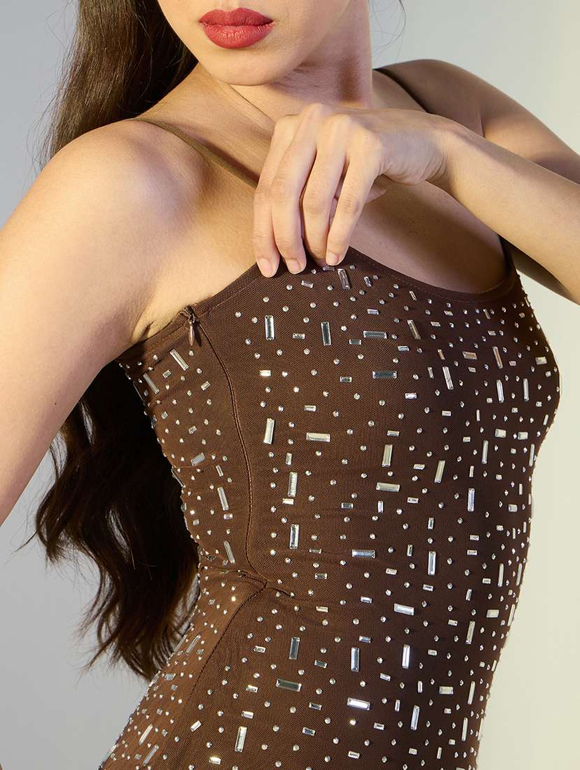 women embellished shoulder strap bodycon dress - 22322015 -  Standard Image - 5
