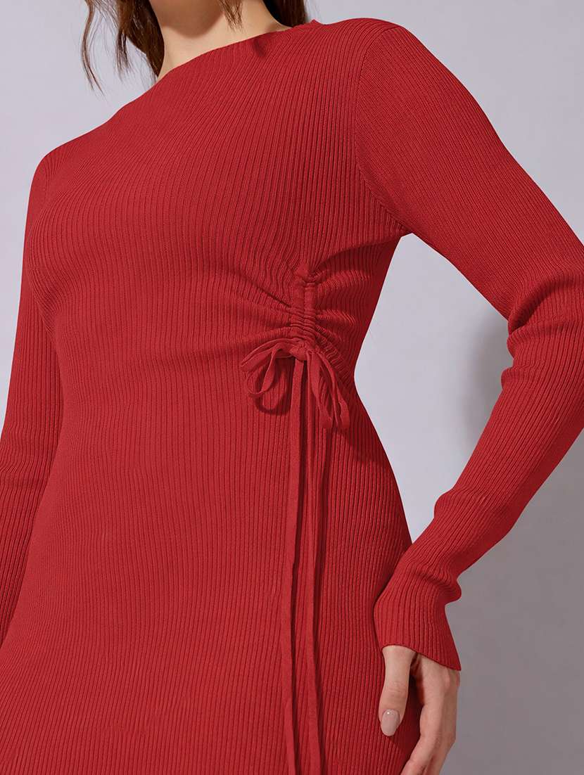 women solid long sleeve ruched bodycon dress - 22322020 -  Standard Image - 5