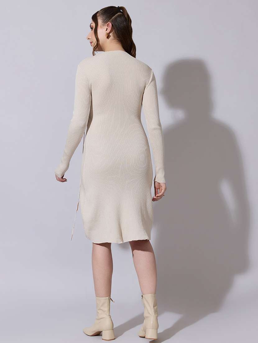 women solid long sleeve ruched bodycon dress - 22322034 -  Standard Image - 3