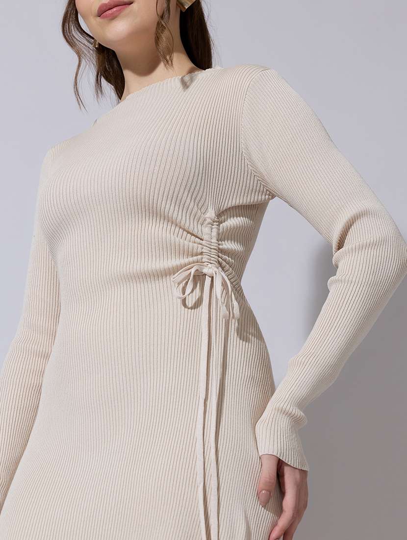 women solid long sleeve ruched bodycon dress - 22322034 -  Standard Image - 5