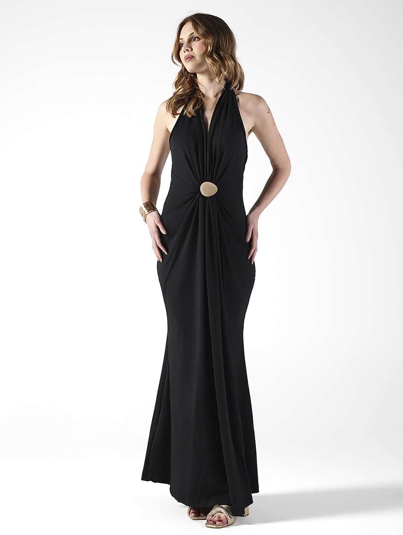 women soldi halter neck sleeveless a-line dress