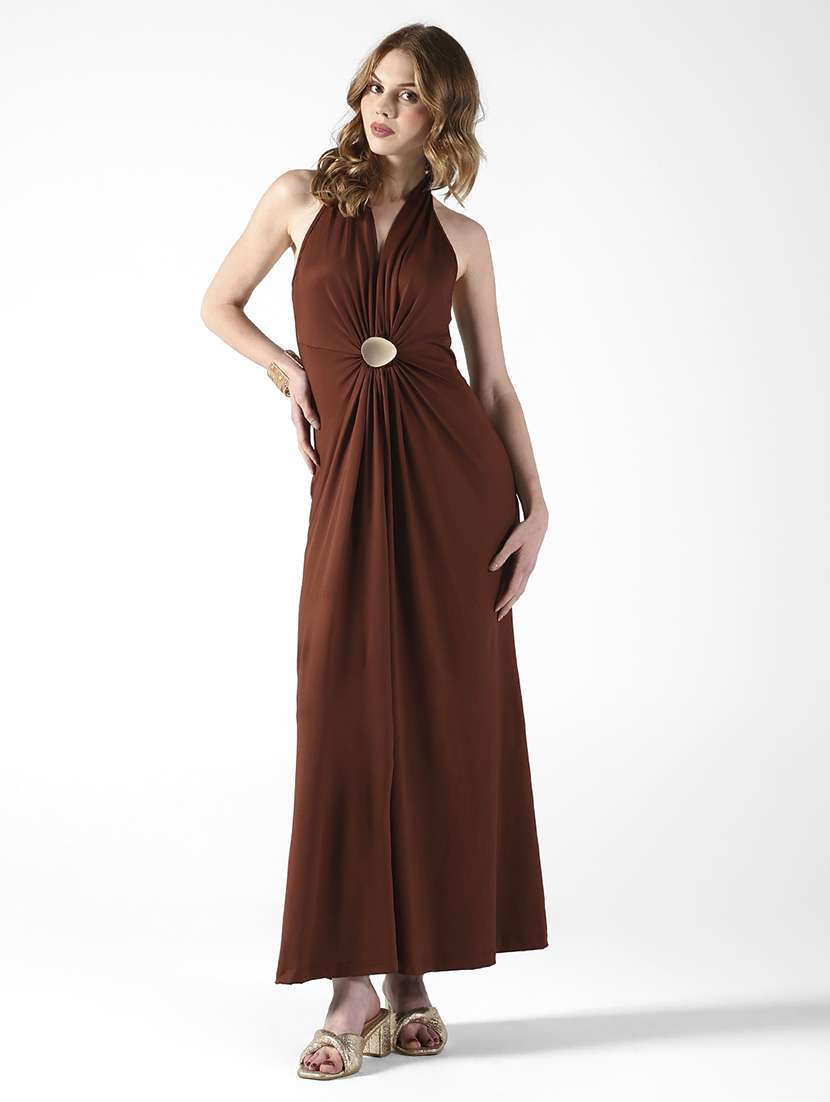 women soldi halter neck sleeveless a-line dress