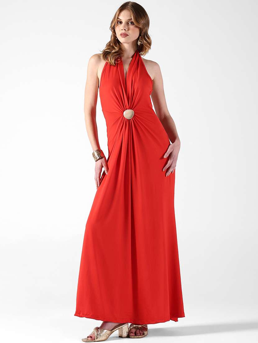 women solid halter neck sleeveless a-line dress - 22322047 -  Standard Image - 3