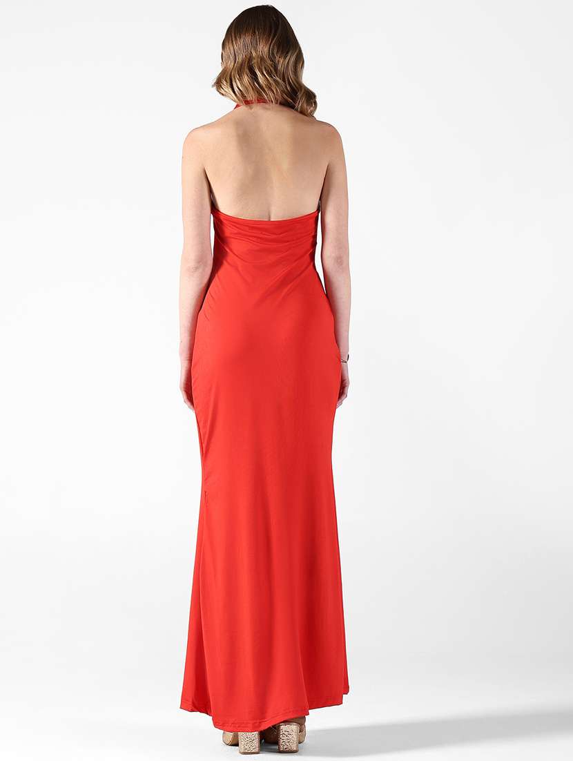 women solid halter neck sleeveless a-line dress - 22322047 -  Standard Image - 5