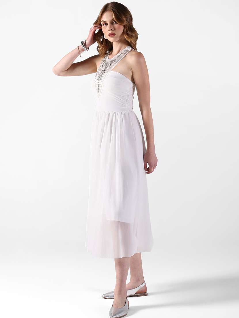 women embellsiged halter neck fit & flare dress - 22322048 -  Standard Image - 3