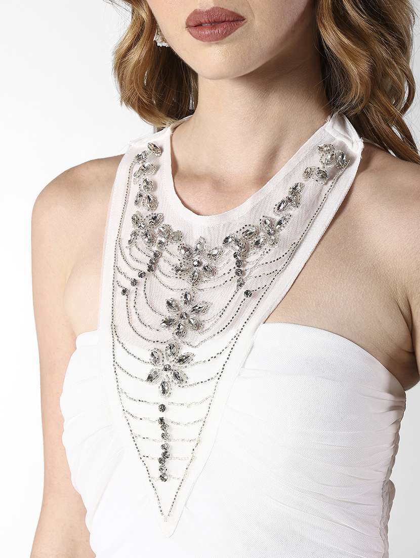 women embellsiged halter neck fit & flare dress - 22322048 -  Standard Image - 5