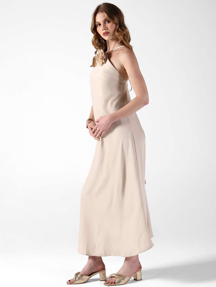 women solid halter neck a-line dress - 22322049 -  Standard Image - 3