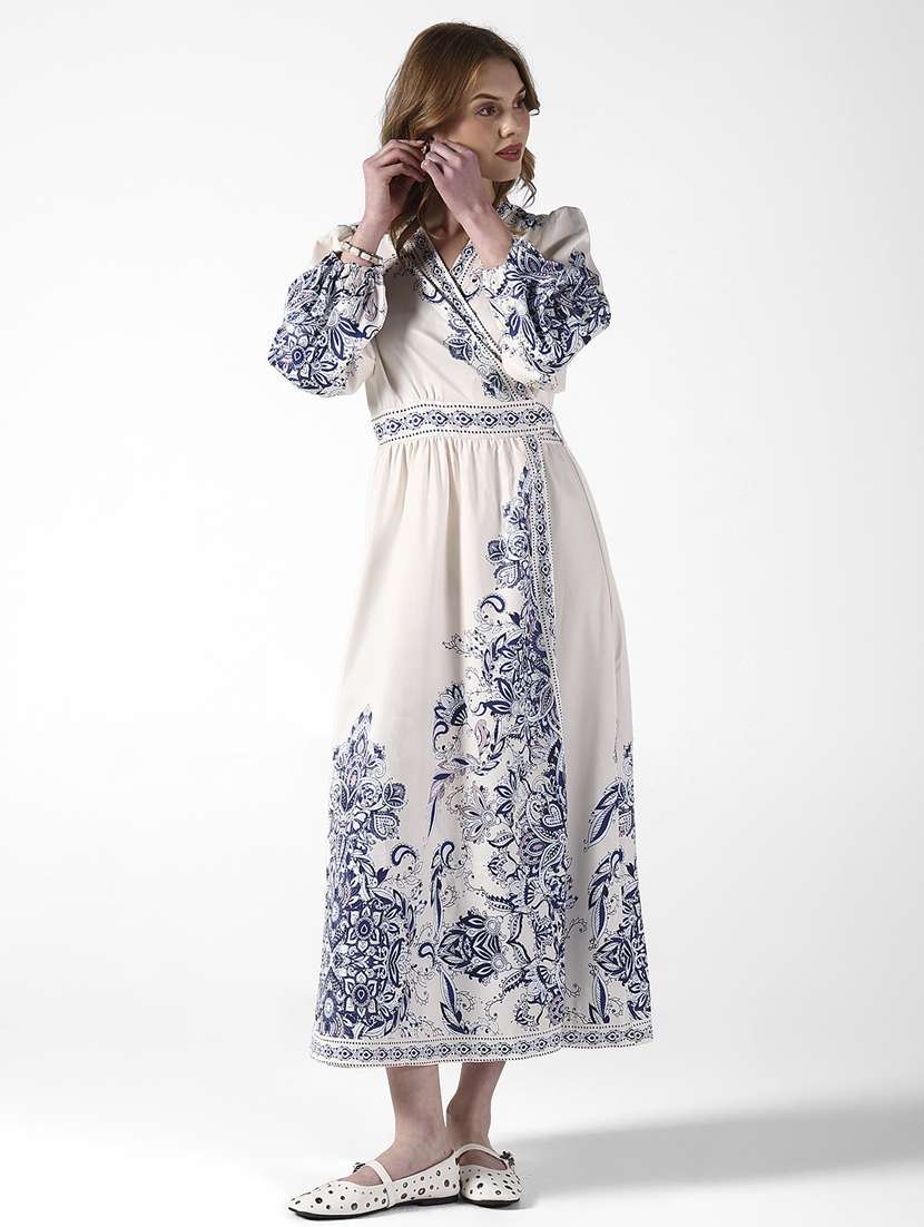 women printed puff sleeve fit & flare dress - 22322056 -  Standard Image - 3