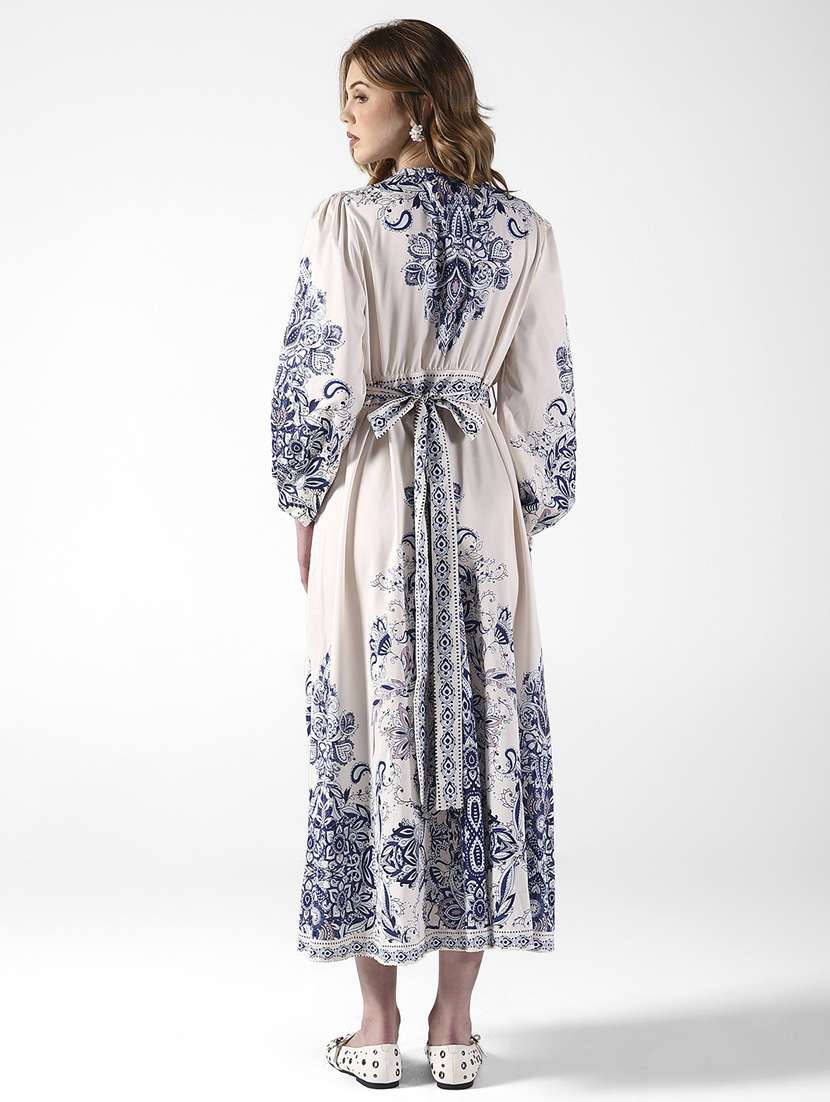 women printed puff sleeve fit & flare dress - 22322056 -  Standard Image - 5