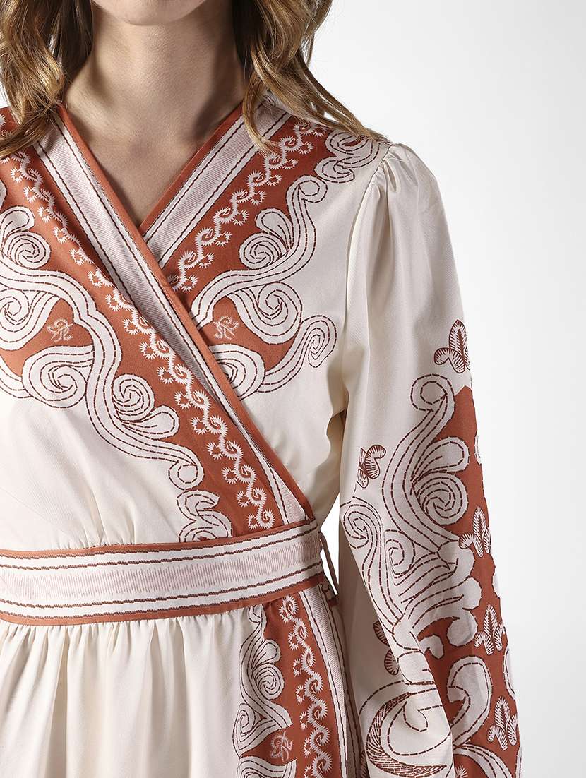 women printed puff sleeve wrap dress - 22322060 -  Standard Image - 5