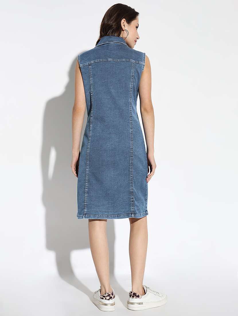 women soldi collared sleeveless denim dress - 22322065 -  Standard Image - 3