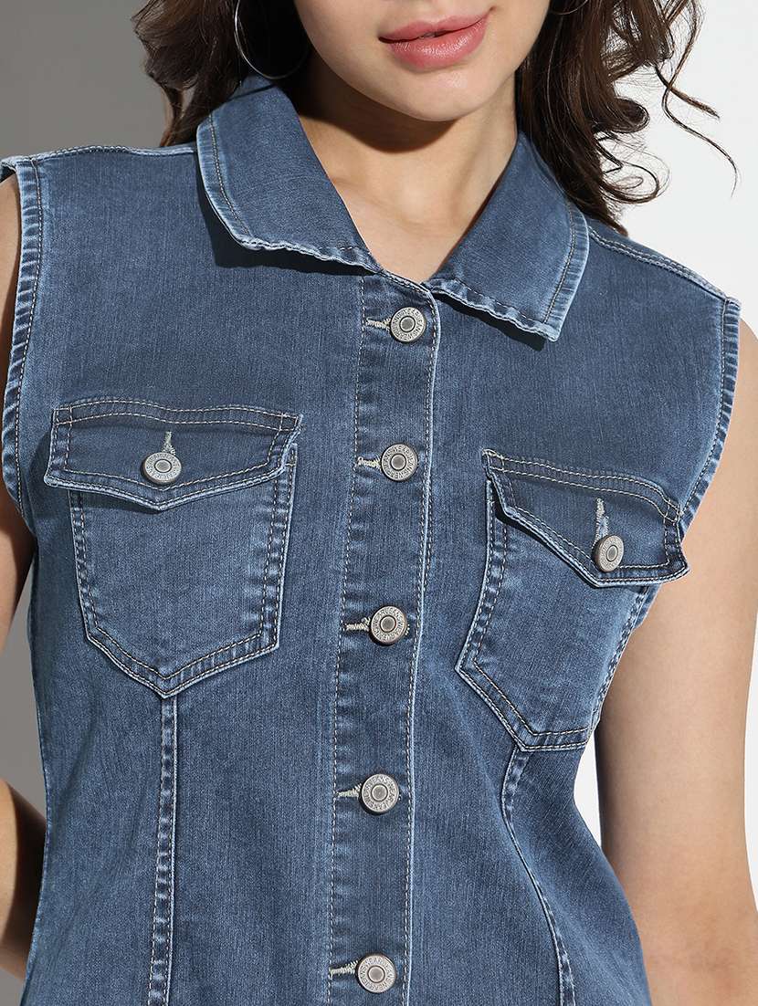 women soldi collared sleeveless denim dress - 22322065 -  Standard Image - 5