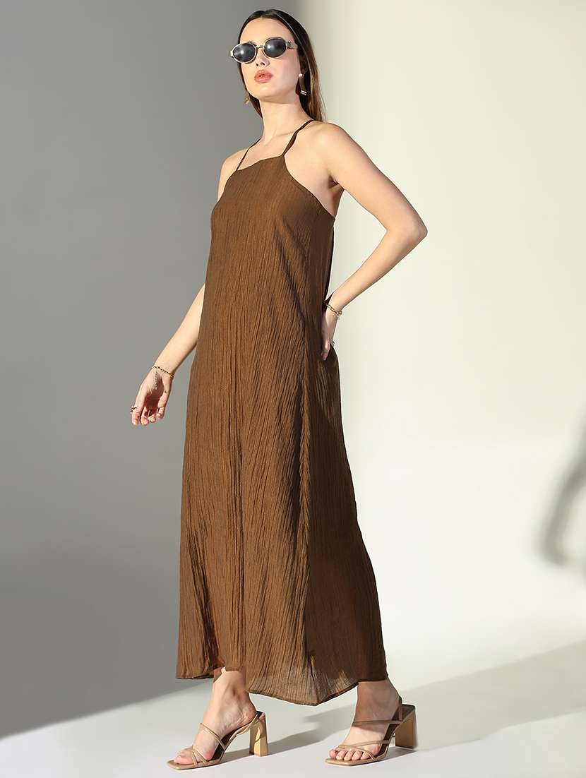 women solid shoulder strap a-line dress - 22322066 -  Standard Image - 3