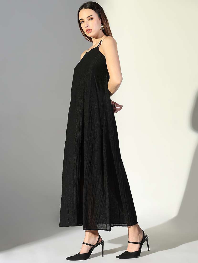 women solid shoulder strap a-line dress with drape over - 22322068 -  Standard Image - 3