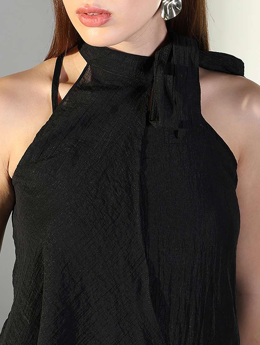 women solid shoulder strap a-line dress with drape over - 22322068 -  Standard Image - 5