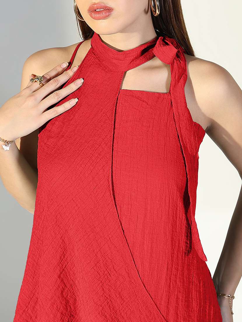 women solid shoulder strap a-line dress with drape over - 22322069 -  Standard Image - 5