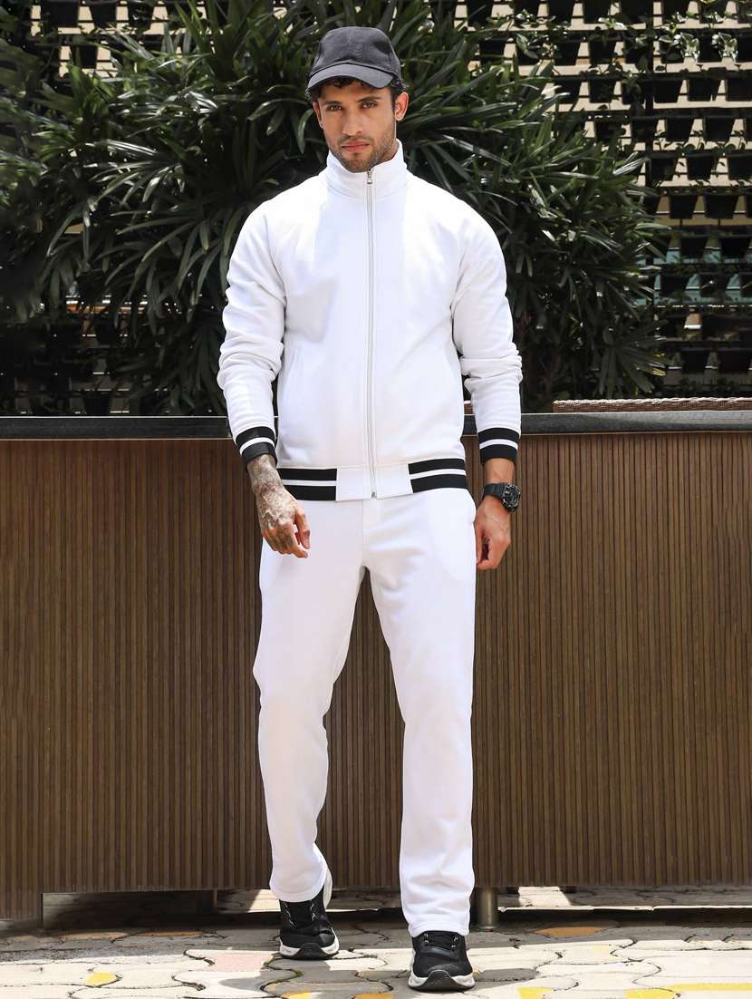 men solid long sleeve full length track suit