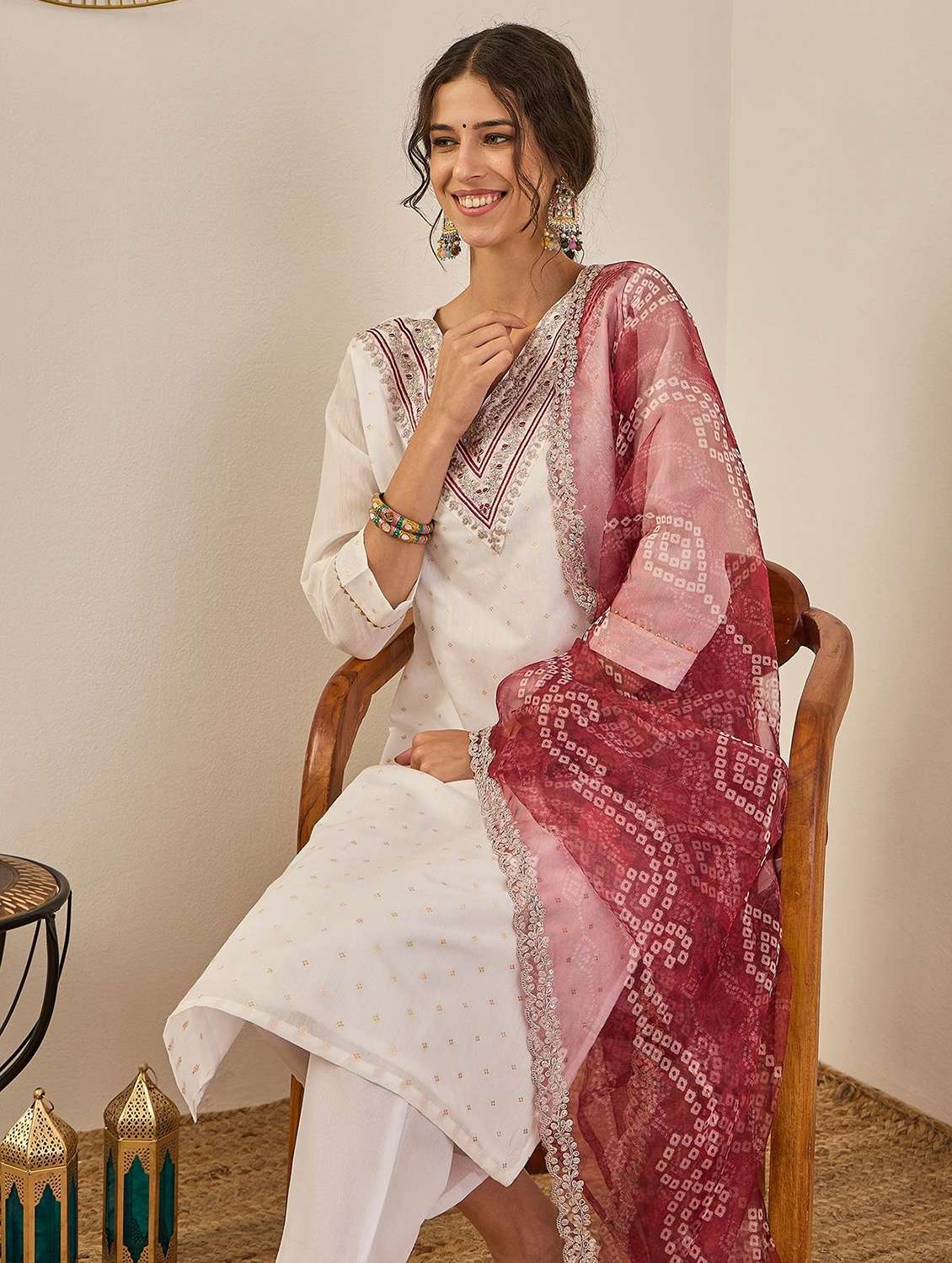 women self design three quarter sleeve kurta pant with dupatta set - 22322120 -  Standard Image - 3