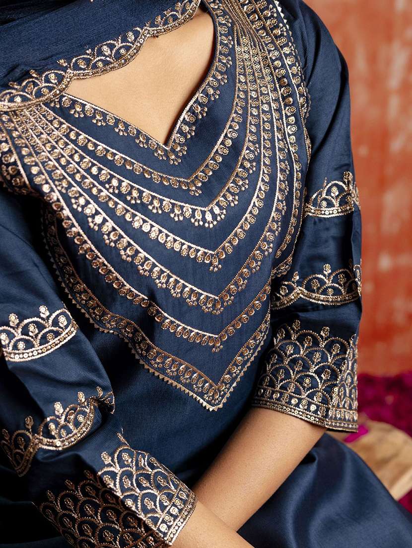 women solid with work three quarter sleeve kurta pant with dupatta set - 22322126 -  Standard Image - 5