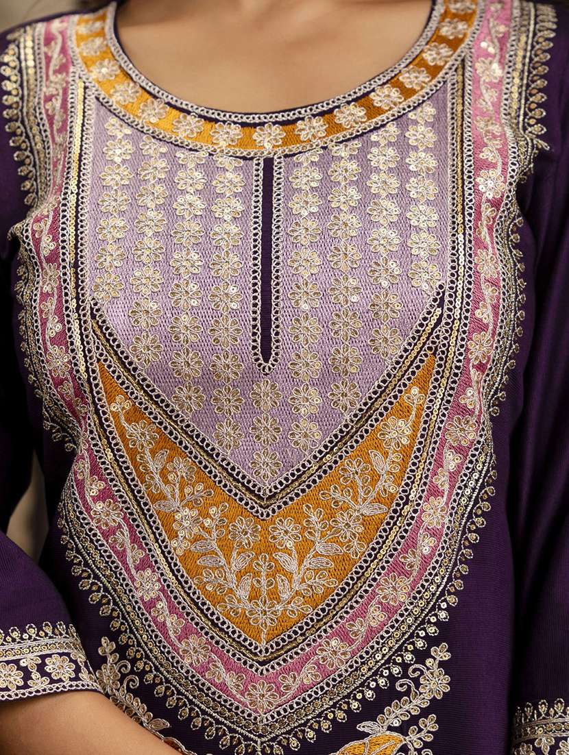 women solid with work three quarter sleeve kurta pant with dupatta set - 22322133 -  Standard Image - 5