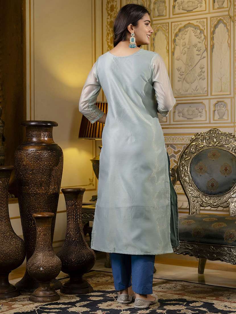 Women Self Design Three Quarter Sleeve Kurta Pant Set - 22322151 -  Standard Image - 3