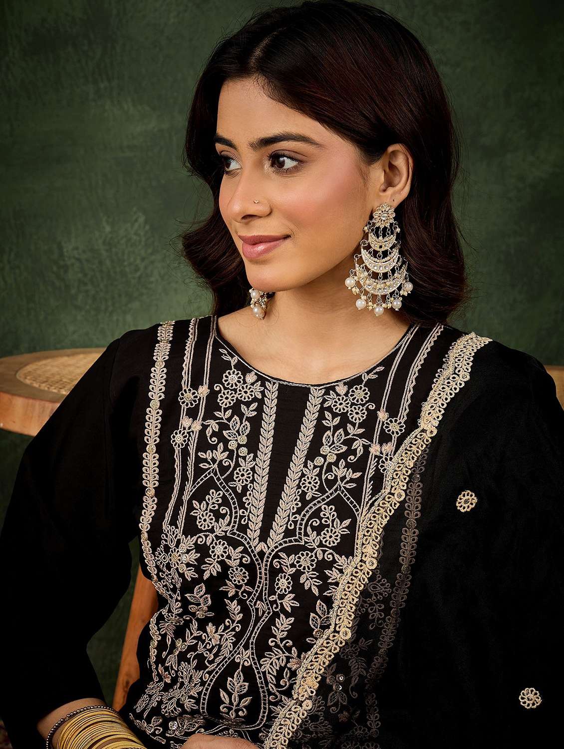 women solid with work three quarter sleeve kurta pant with dupatta set - 22322161 -  Standard Image - 3