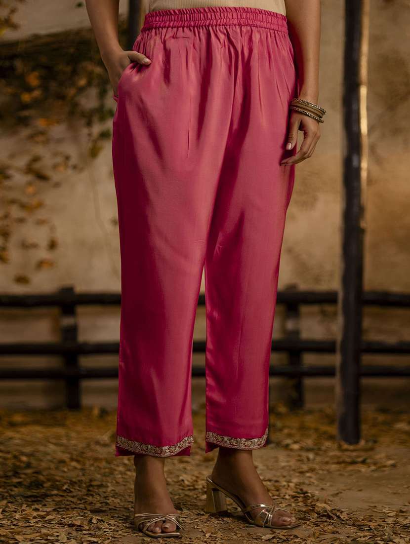 women solid with work three quarter sleeve kurta pant with dupatta set - 22322171 -  Standard Image - 5