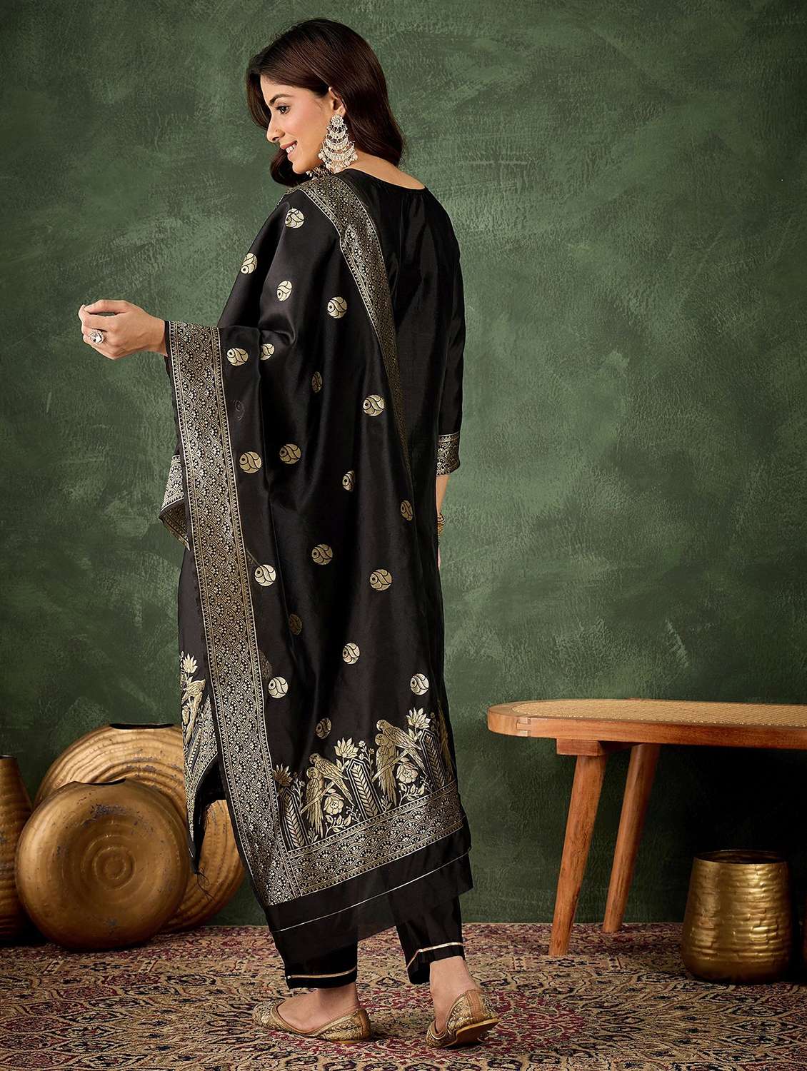 Women Self Design Three Quarter Sleeve Kurta Pant With Dupatta Set - 22322178 -  Standard Image - 3