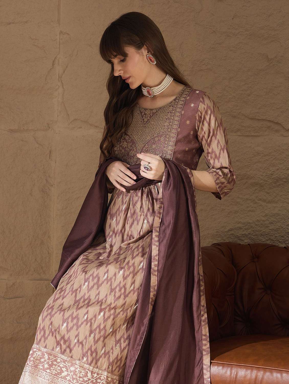 women self design three quarter sleeve kurta pant with dupatta set - 22322184 -  Standard Image - 3
