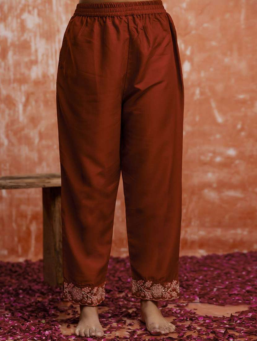 women solid with work three quarter sleeve kurta pant with dupatta set - 22322191 -  Standard Image - 5